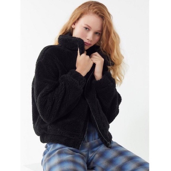 Urban Outfitters Cropped Teddy Jacket - Black - Picture 2 of 6
